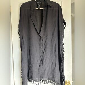 New Without Tags Rachel Zoe Black Tassel Button-Front Swimsuit Cover-Up One Size